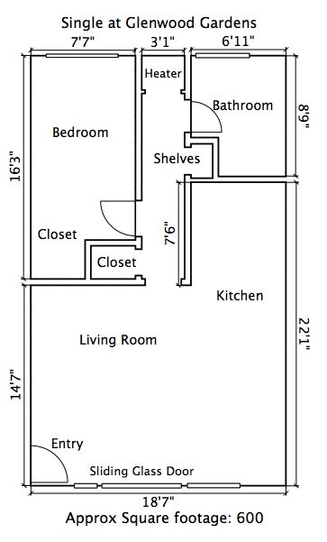 One Bedroom One Bath floor plan